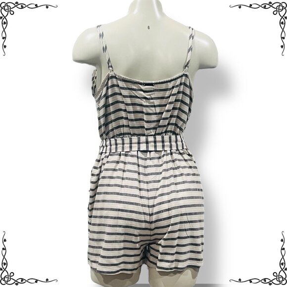 BILLABONG Faux Wrap Striped Romper with Pockets - Size M - Picture 3 of 9